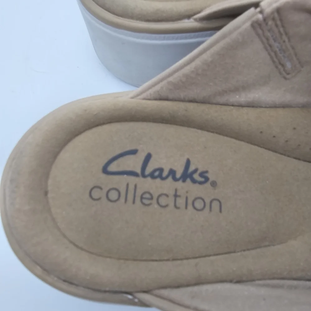 Clarks Jillian Gem Wedge Sandals Beige Leather Size 8 US